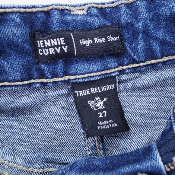 True Religion Jennie Curvy High Rise Shorts Denim Jean Distressed Blue Size 27 - Picture 13 of 15